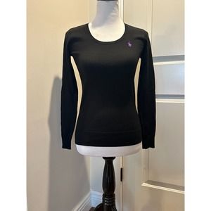 NWOT RALPH LAUREN SPORT 100% Wool Black Jewel Neck Sweater SZ S